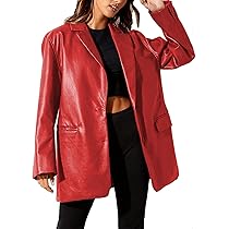 ジャケット・アウター LEATHER COMBINATION DOUBLE LAPELED COAT ABYOVRT Women Leather Jacket Oversized Faux Leather Blazer